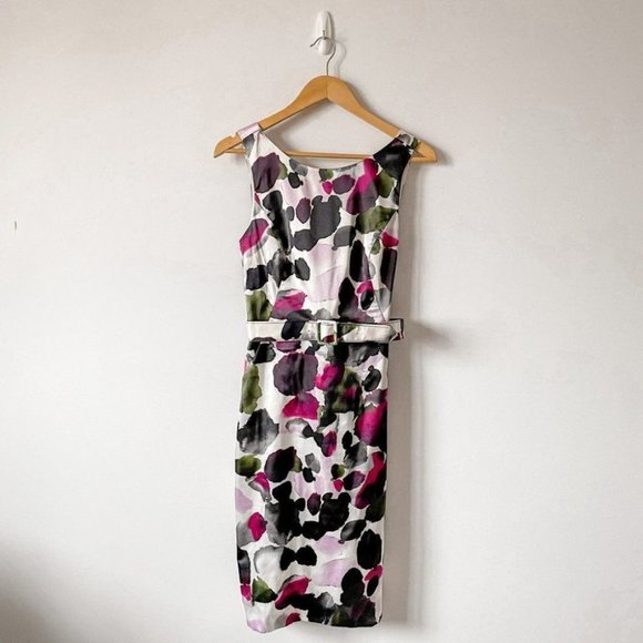 JS Collections Satin Belted Sleeveless Sheath Dress Sz 6 - Picture 1 of 8